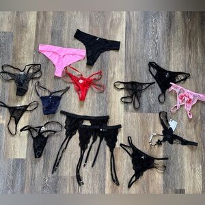 Lot of Thongs Garters Crochless Panties S/M NEW Black Pink Red Lace Lingerie